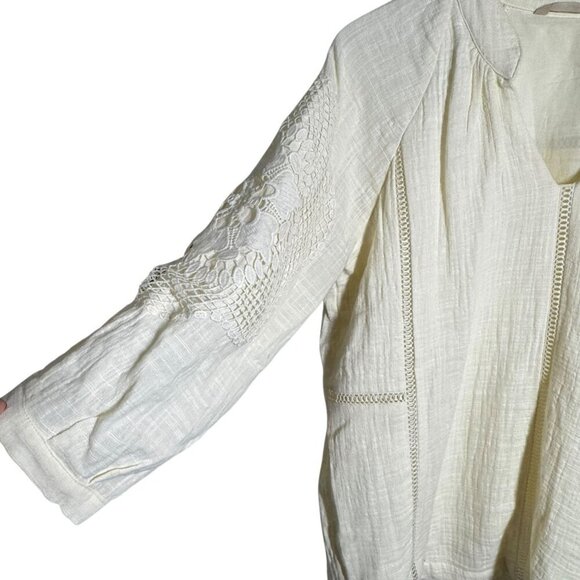 Soft Surroundings size Medium Ivory Gauze long sleeve tunic top Boho beachy - Picture 4 of 9